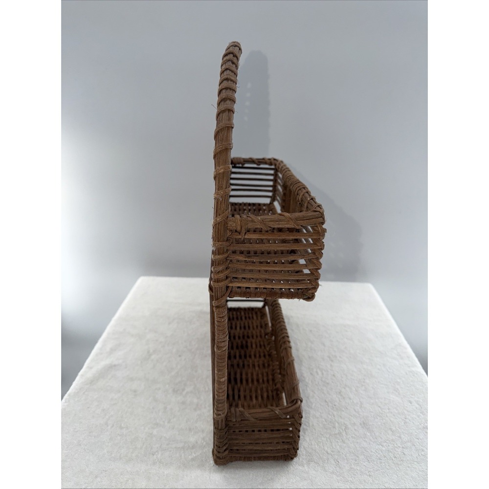 Natural Rattan 2 Tier Wall or Countertop Shelf 18" Spices Plants Knick Knacks - Picture 3 of 6